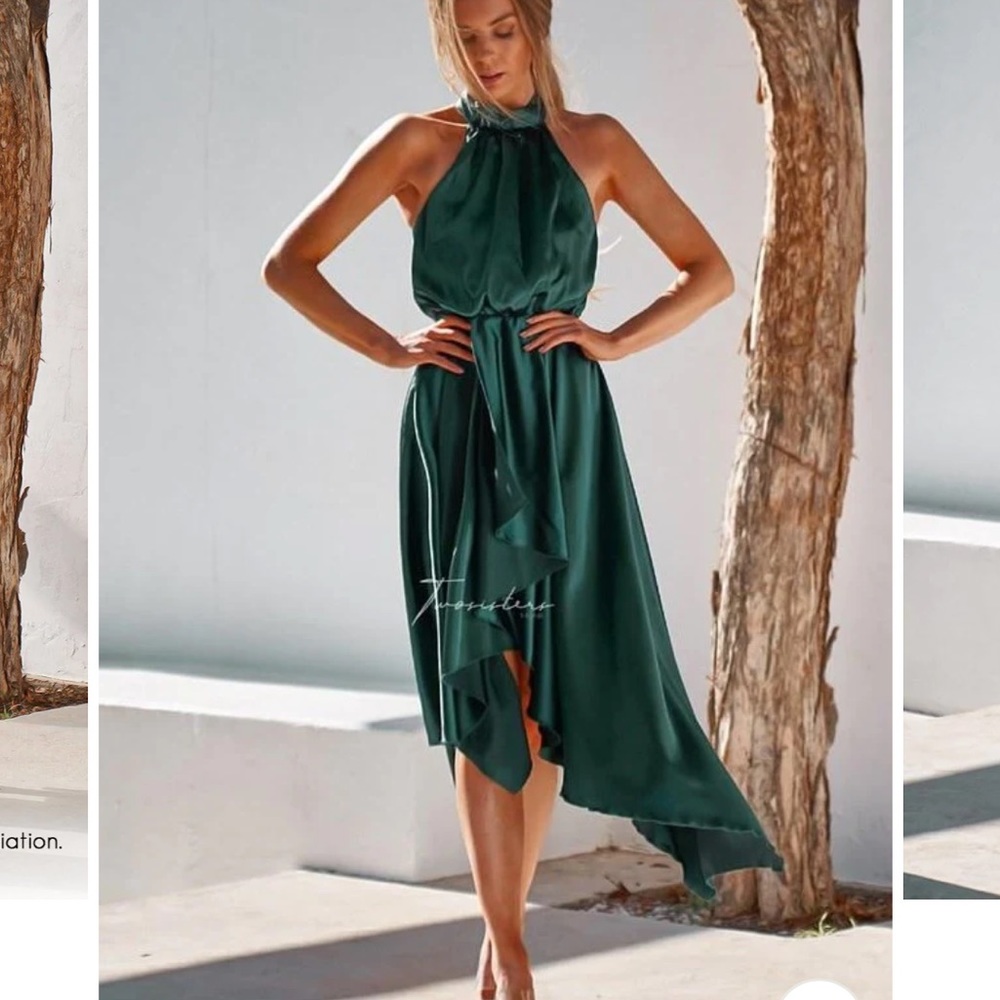 Two Sisters Emerald Satin Dress